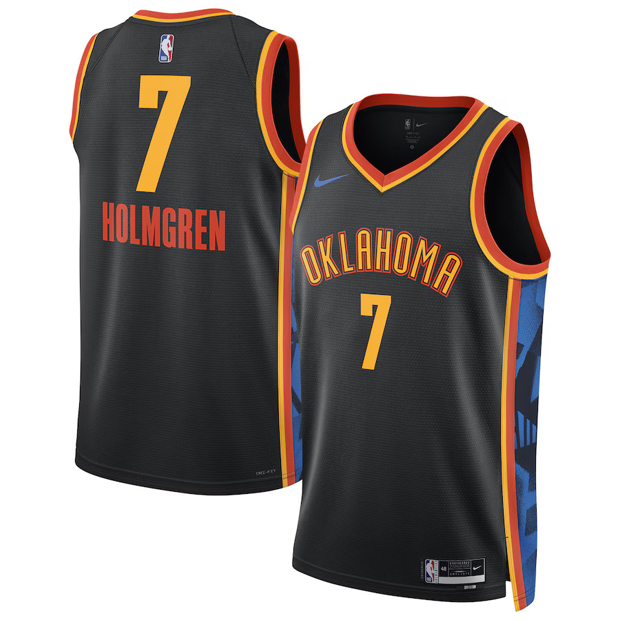 Men Oklahoma City Thunder #7 Chet Holmgren Nike Black City Edition 2024-25 Swingman Player NBA Jersey